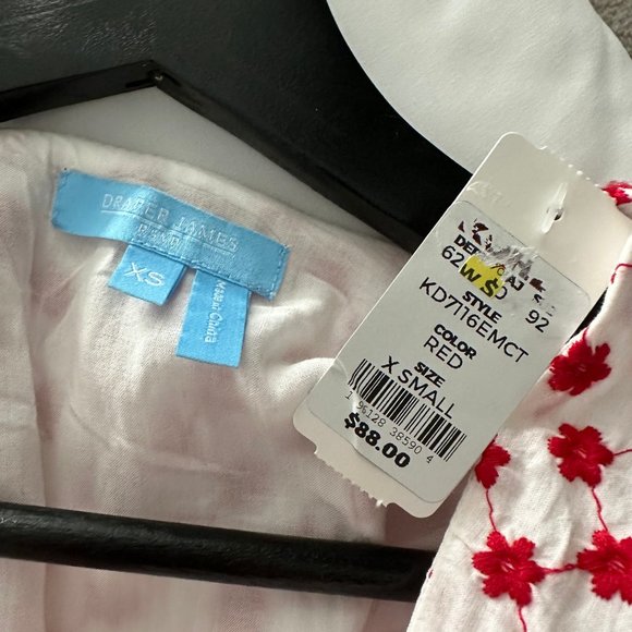NWT Draper James Red and White Puff Sleeve Embroidered Wrap Dress - Picture 4 of 7